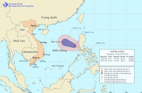 Đường đi và vị trí áp thấp nhiệt đới. Ảnh: nchmf.gov.vn