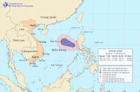 Đường đi và vị trí áp thấp nhiệt đới. Ảnh: nchmf.gov.vn