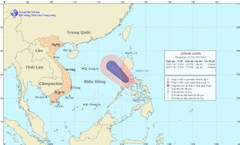 Đường đi và vị trí áp thấp nhiệt đới. Ảnh: nchmf.gov.vn
