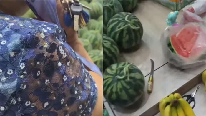 Người phụ nữ cho rằng quả dưa đã bị tiêm chất tạo ngọt nên mới ngọt như vậy.