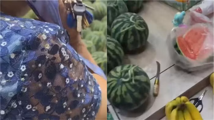 Người phụ nữ cho rằng quả dưa đã bị tiêm chất tạo ngọt nên mới ngọt như vậy.