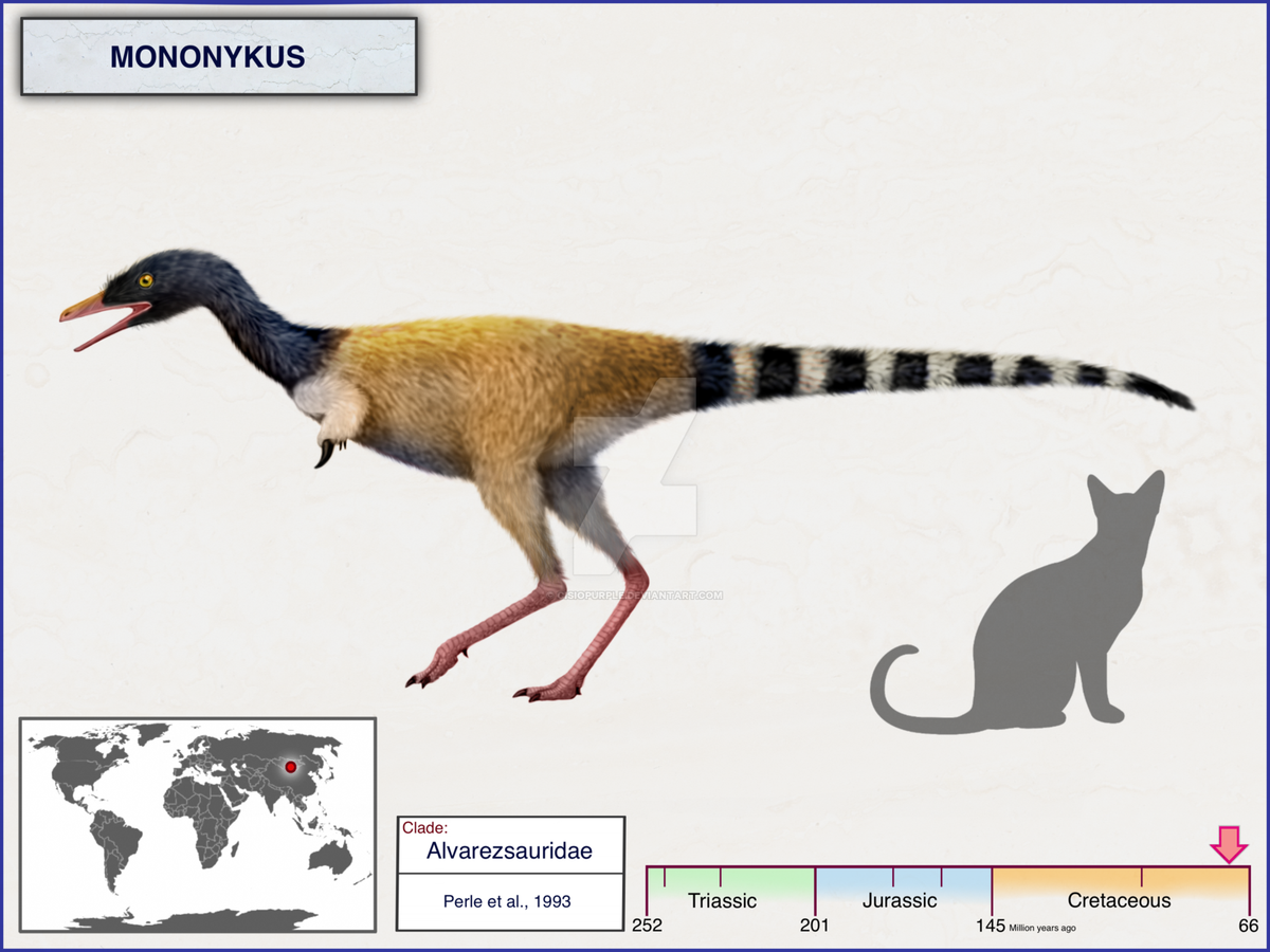 Hóa thạch đầu tiên của khủng long Mononykus được phát hiện lần đầu tiên ở Mông Cổ năm 1993. Đây là một loài khủng long nhỏ, chỉ dài khoảng 1 mét.