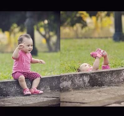 Tư thế chụp ảnh mới của bé.