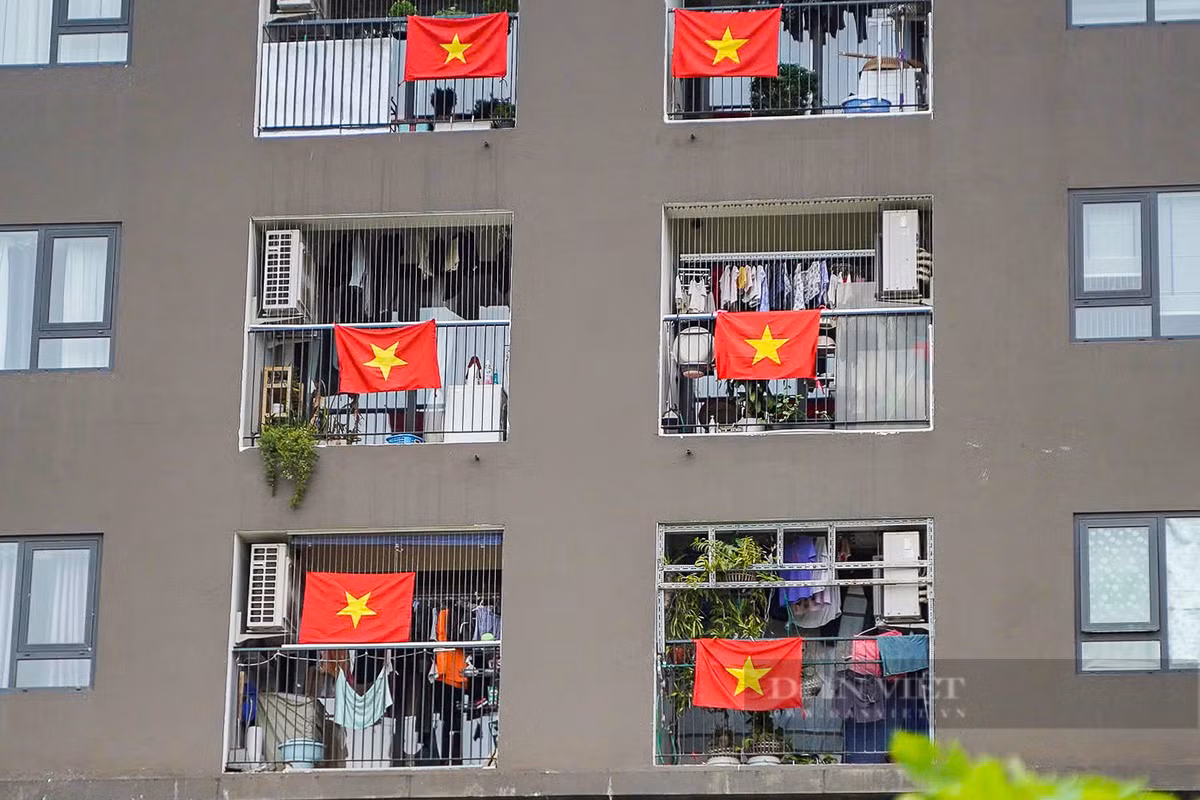 Người dân khắp nơi hân hoan treo cờ trước cửa nhà để thể hiện niềm tự hào dân tộc trong dịp kỷ niệm 79 năm Cách mạng Tháng Tám và Quốc khánh 2/9. Ảnh: Khổng Chí.