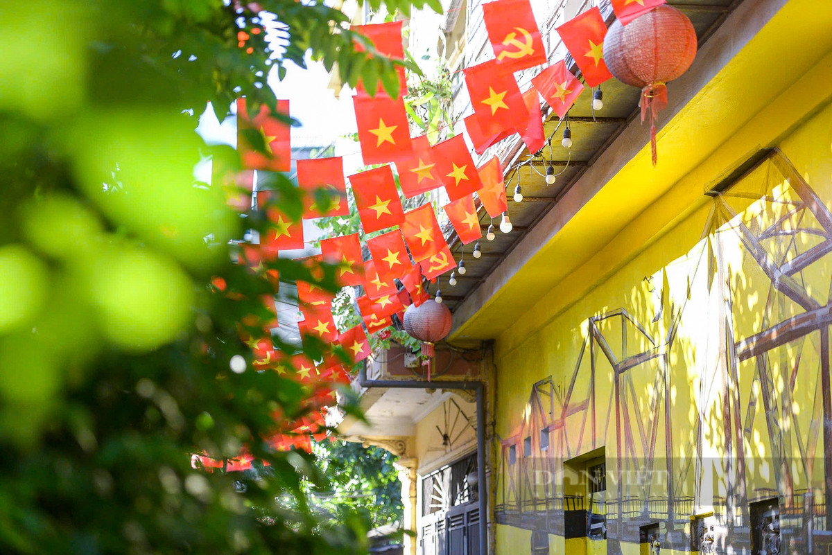 Hàng trăm lá cờ Tổ quốc được treo ở các khu phố, ngõ nhỏ,... tạo nên bức tranh thật đẹp về niềm tự hào, tình yêu quê hương đất nước. Ảnh: Khổng Chí.