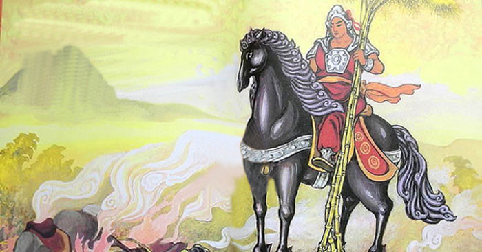 Khi roi sắt gãy, Thánh Gióng bèn nhổ những cụm tre cạnh đường quật vào giặc. Giặc tan vỡ. Ðám tàn quân giẫm đạp nhau chạy trốn, tráng sĩ đuổi đến chân núi Sóc (Sóc Sơn).Thánh Gióng về nhà dập đầu lạy mẹ, tạ ơn công nuôi dưỡng sinh thành rồi lên đỉnh núi Sóc Sơn cưỡi ngựa sắt bay về trời. Vua nhớ công ơn, phong là Phù Ðổng Thiên Vương và lập đền thờ ngay ở quê nhà. (Ảnh trong bài chỉ mang tính minh họa).