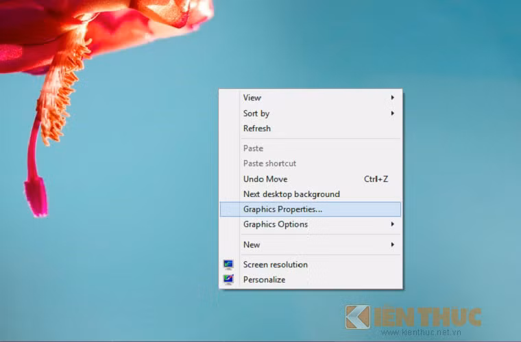 Đối với các máy tính sử dụng hệ điều hành Window 8, người dùng sẽ chỉ cần click chuột phải vào màn hình Desktop -> chọn Graphics Properties -> Display -> click chuột vào Rotation -> chọn Rotate to Normal.