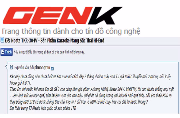 Bên cạnh yếu tố giá tiền, list bài hát, người sử dụng đã "cân nhắc" rất nhiều đến yếu tố dung lượng chứa bài hát và bản thu âm của sản phẩm. Nickname phuongthu trên diễn đàn genk.vn cho rằng các sản phẩm này có dung lượng ổ cứng 500GB là hơi thấp, phải có dung lượng khoảng 2TB. 