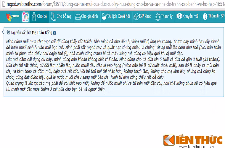 Thành viên có nickname"mecukhoai" trên webtretho.com chia sẻ rằng các sản phẩm này hiệu quả trong phòng chống các bệnh mũi họng, trẻ không cần dùng đến kháng sinh, có hại cho sức khỏe.