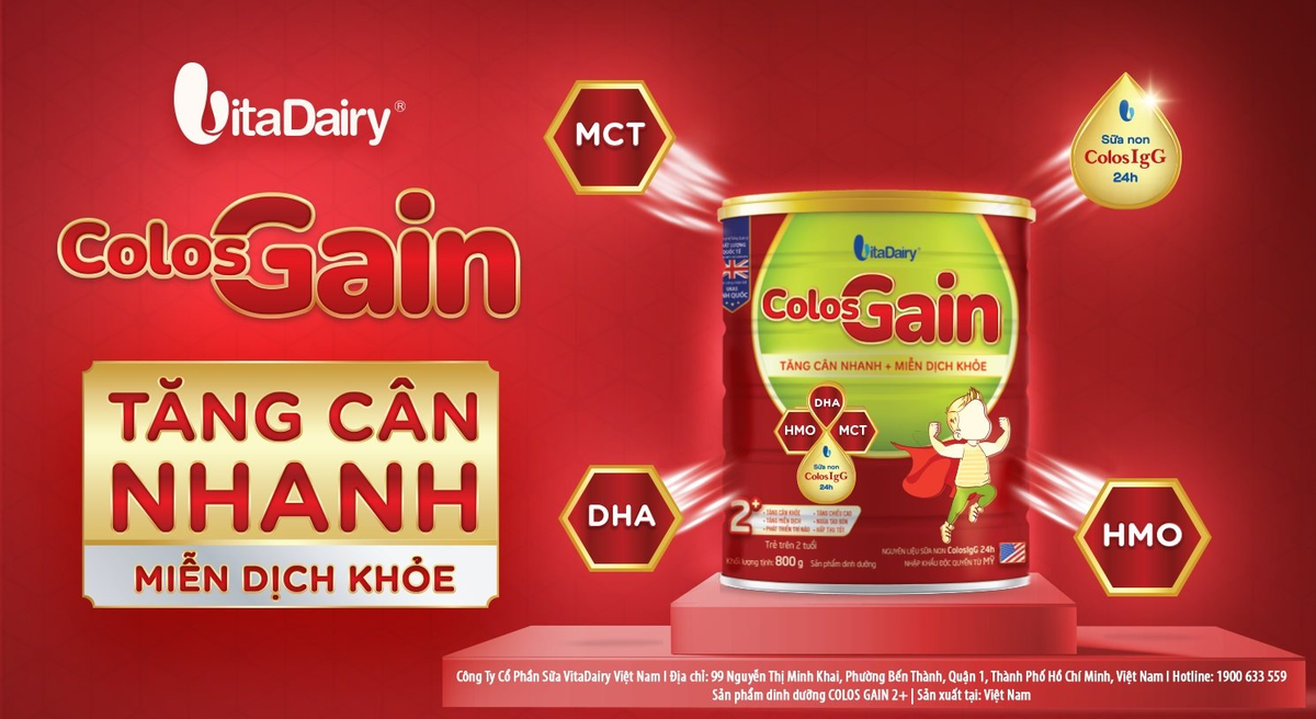 VitaDairy đã nghiên cứu và cho ra đời sản phẩm Colos Gain mới kết hợp khuyến cáo dinh dưỡng chuẩn cho trẻ biếng ăn với bổ sung sữa non ColosIgG24h nhằm mang đến giải pháp tốt nhất trong cải thiện sức khỏe và phục hồi suy dinh dưỡng. colosgain-1.png