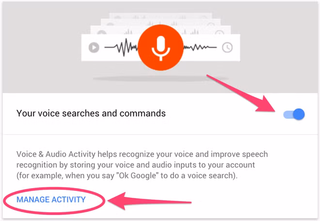Thông tin về âm thanh và giọng nói của người dùng sẽ được Google lưu lại qua Voice and Audio, chức năng này mặc định là tắt và có thể bật lên nếu cần. Giọng nói, ngữ điệu sẽ được lưu lại để giúp các thiết bị nhận diện giọng nói hoạt động tốt hơn, người dùng có thể dễ dàng ra lệnh bằng giọng nói cho các thiết bị này.