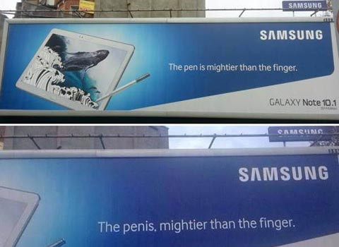 Biển quảng cáo cho cây bút đang khiến Samsung đau đầu.