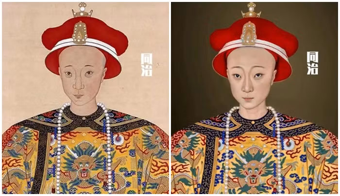  Đồng Trị: Đồng Trị hoàng đế trị vì từ năm 1862 đến năm 1875. Là con trai của Hàm Phong hoàng đế, ông là vị hoàng đế cuối cùng của nhà Thanh nắm giữ quyền lực thực sự. Ông đã cố gắng thực hiện một số cải cách nhưng bị phe bảo thủ phản đối và không thành công. Hình ảnh phục dựng bằng AI cho thấy hoàng đế Đồng Trị trẻ trung. (Ảnh: QQ News) 
