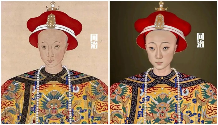 Đồng Trị: Đồng Trị hoàng đế trị vì từ năm 1862 đến năm 1875. Là con trai của Hàm Phong hoàng đế, ông là vị hoàng đế cuối cùng của nhà Thanh nắm giữ quyền lực thực sự. Ông đã cố gắng thực hiện một số cải cách nhưng bị phe bảo thủ phản đối và không thành công. Hình ảnh phục dựng bằng AI cho thấy hoàng đế Đồng Trị trẻ trung. (Ảnh: QQ News) 