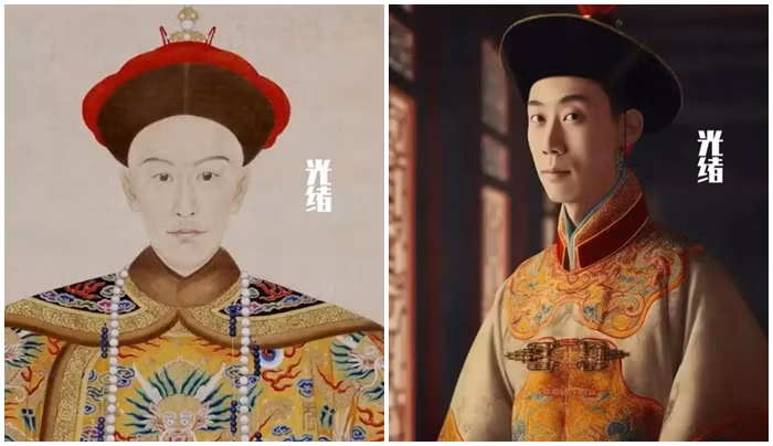  Quang Tự: Quang Tự hoàng đế trị vì từ năm 1875 đến năm 1908. Là em họ của Đồng Trị hoàng đế, ông phải đối mặt với áp lực nặng nề từ trong và ngoài nước cũng như khủng hoảng chính trị nghiêm trọng. Ông đã cố gắng thực hiện một số cải cách như thi hành Tân chính và tăng cường quốc phòng nhưng đều bị phe bảo thủ phản đối. Tuy nhiên, triều đại của ông có ảnh hưởng sâu sắc đến tương lai của nhà Thanh. Khác hẳn với bức ảnh gốc, hoàng đế Quang Tự trông rất rắn rỏi, nam tính. (Ảnh: QQ News)