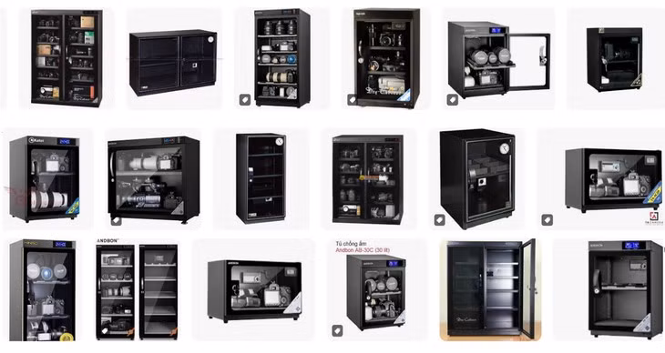 Có nhiều thương hiệu, chủng loại tủ chống ẩm trên thị trường. Ảnh: Tuệ Minh Có nhiều thương hiệu, chủng loại tủ chống ẩm trên thị trường