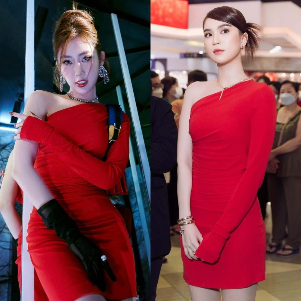 ả Thúy Ngân và Ngọc Trinh được nhận xét "một chín một mười" trong pha đụng hàng chiếc đầm đỏ tôn dáng này. Ngoài ra, loạt ảnh mới của Thúy Ngân ở trên cũng giúp người hâm mộ bớt lo lắng. So với hình ảnh gầy gò trước đó, body của Thúy Ngân vẫn mảnh khảnh nhưng có phần đầy đặn, rạng rỡ hơn. Có thể thấy, cô đang dần lấy lại phong độ sau thời gian bị soi sụt cân trầm trọng.