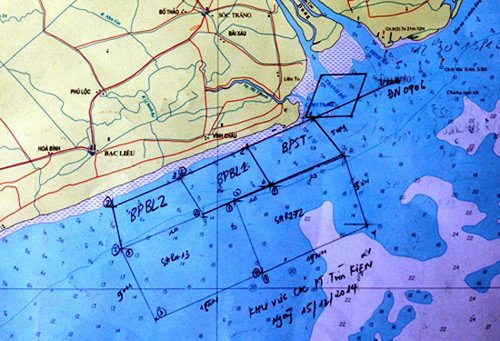 Vị trí khu vực tìm kiếm thuyền viên mất tích.