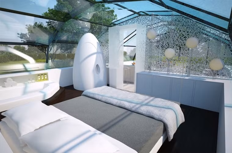 The Space Photon có một phòng khách, một phòng ngủ đôi, bếp tích hợp mô-đun và một phòng tắm kiểu mô-đun.