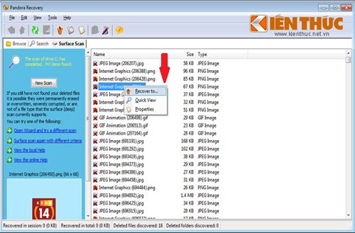 Sau khi scan, click chuột phải vào file muốn khôi phục lại -&gt; nhấn Recover để kết thúc tiến trình.