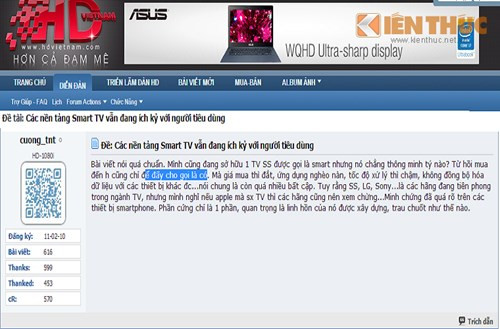Nhiều người phàn nàn rằng smart ti vi có giá đắt (từ 12- trên 20 triệu) mà không hề sử dụng đến tính năng smart, tốc độ xử lý chậm. Nickname cương-tnt chia sẻ: "smart mà chẳng thông minh tí nào, không đồng bộ hóa dữ liệu với các thiết bị khác, phần cứng chỉ là một phần, quan trọng là linh hồn được xây dựng và trau chuốt như thế nào".