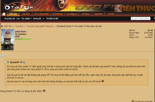 Trên diễn đàn Otofun.net, thành viên Polar bear và QuangTN đều thống nhất rằng Ram của smartTV nhỏ, không đủ dùng xem phim online.