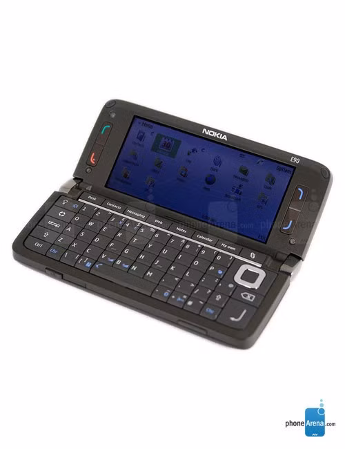  2. Nokia E90 Communicator. Chiếc điện thoại này có thể coi là một máy tính mini thật sự trong những năm 2000. Được giới thiệu vào năm 2007, Nokia E90 Communicator được xem là thiết bị kế nhiệm mẫu Nokia 9500 Communicator vốn đã rất nổi tiếng từ năm 2004. Nokia E90 chạy trên nền tảng Symbian S60, nổi bật vào thời điểm đó với kết nối 3G và GPS. Sản phẩm có hai màn hình và hai bàn phím, một ở bên ngoài và một bên trong. Bàn phím QWERTY và màn hình 4 inch sẽ lộ ra khi người dùng trượt máy. Các thông số tiên tiến khác của Nokia E90 gồm kết nối Wi-Fi, vi xử lý 332 MHz, bộ nhớ trong 128 MB, camera 3,2 MP.