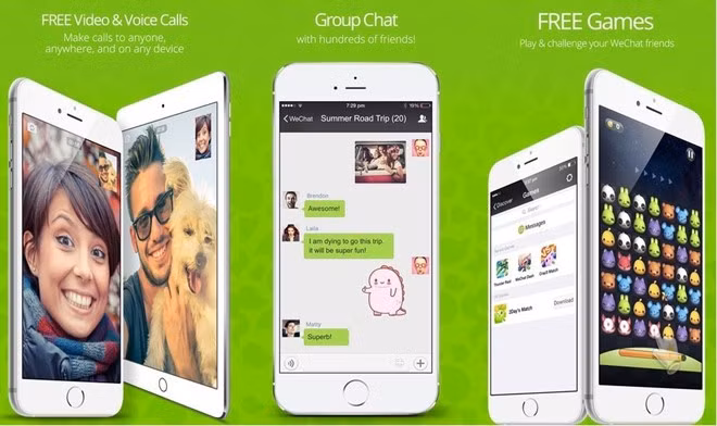  WeChat. 600 triệu người sử dụng đã giúp ứng dụng đến từ Trung Quốc trở thành một trong những ứng dụng tin nhắn phổ biến trên thế giới. Hiện tại, đế chế WeChat đã mở rộng mô hình kinh doanh của mình. Người dùng có thể chuyển tiền, đón taxi, đặt thực phẩm, mua vé xem phim, đặt lịch hẹn với bác sĩ, đọc tin tức...