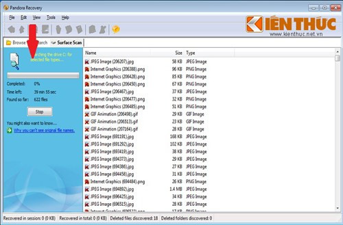 Nhấn "Start diskSurface Scan" để khôi phục dữ liệu.