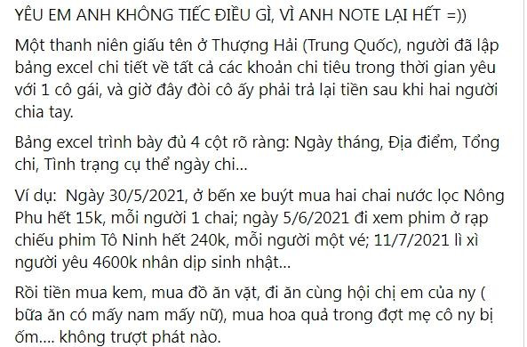 'Hao' nguoi yeu cu, lam han 10 trang Excel doi tinh phi sau chia tay