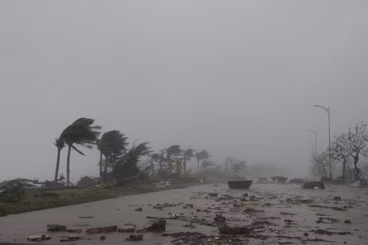 Hàng trăm thuyền thùng của ngư dân được neo buộc chặt nhưng cũng không chịu nổi sức gió khủng khiếp của cơn cuồng phong Nari...