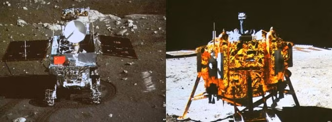 Ảnh tàu thăm dò Thỏ Ngọc và phi thuyền Hằng Nga tự chụp lẫn nhau, gửi về Trái đất.