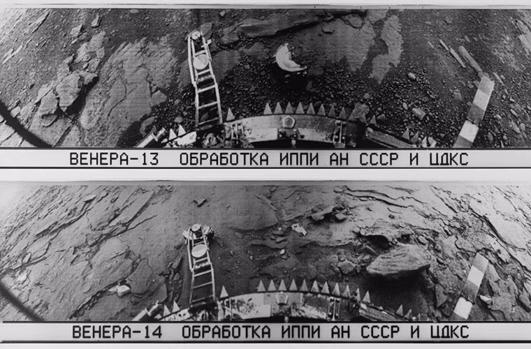 Những hình ảnh chụp với góc rộng trên sao Kim từ tàu vũ trụ Venera 13,14 năm 1982.
