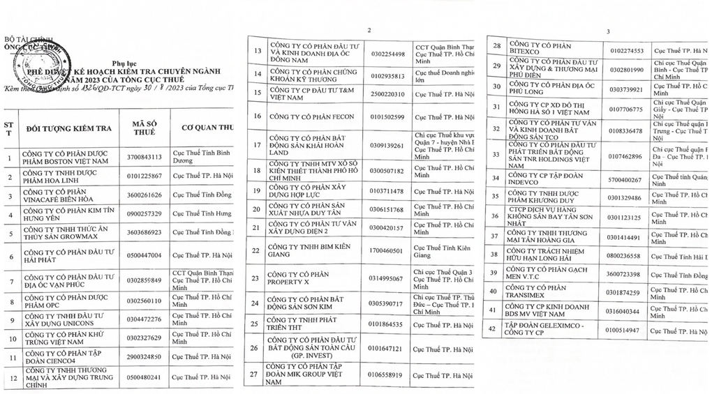 Bitexco, Hai Phat Invest, Son Kim, TNR Holdings… vao dien bi kiem tra thue