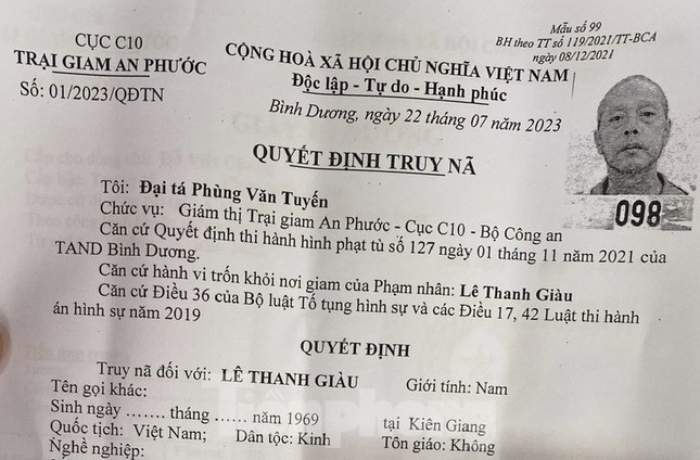 Da bat duoc pham nhan tron trai giam cua Bo Cong an o Binh Duong