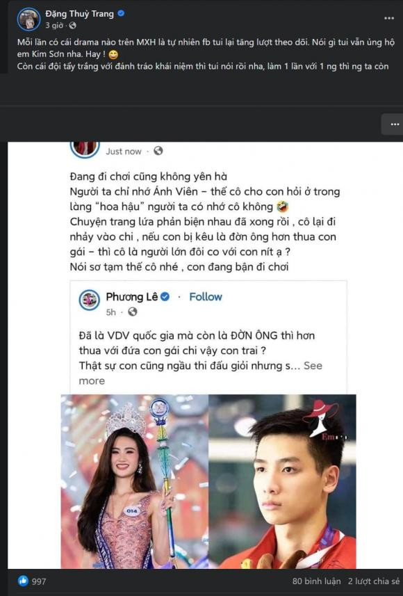 Chi gai HH Dang Thu Thao len tieng benh vuc 'than dong boi loi'