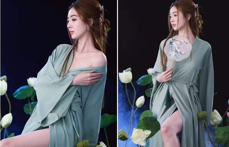 Bà xã Hồ Quang Hiếu khoe dáng gợi cảm trong trang phục cổ trang.