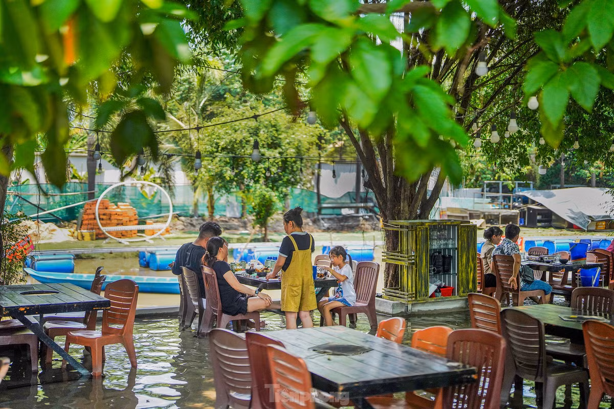 TPHCM đang vào thời điểm giao mùa, các đợt nắng nóng và mưa đan xen khiến không khí oi bức, khó chịu. Chính vì thế, không gian mùa nước nổi nhanh chóng trở thành điểm thu hút thực khách.