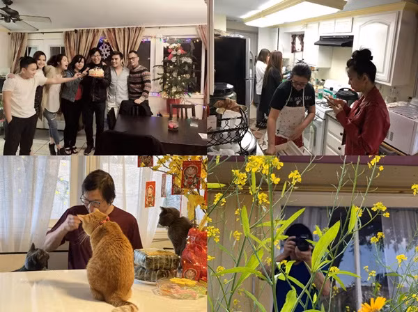 Phòng khách và bếp trong căn nhà của Phương Thảo và Ngọc Lễ. 