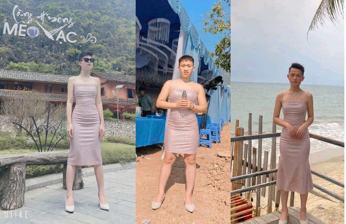 Cánh mày râu cũng không bỏ qua trend này. Chỉ với vài thao tác đơn giản, các chàng đã "suite-up" chiếc váy hồng vào dàn body hấp dẫn để mua vui.