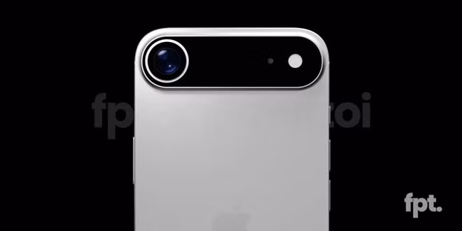 Phía trái cụm camera chứa một lỗ khoét tròn cho ống kính, trong khi lỗ tròn cho đèn flash và micro nằm bên phải. Trước đó, tin đồn cho biết iPhone 17 Air sẽ chỉ có một camera sau để tối ưu độ mỏng. Ảnh: @FrontPageTech/YouTube