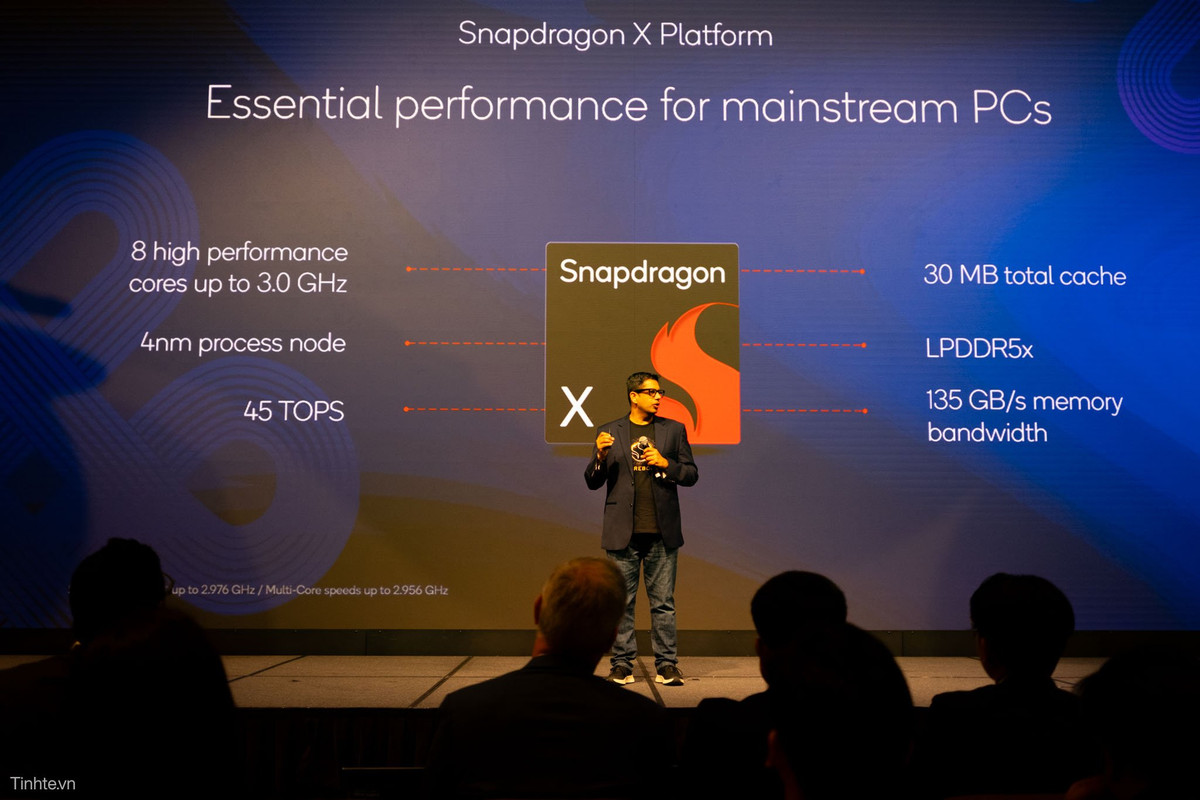Tại sự kiện Tech Summit, Qualcomm đã chính thức ra mắt mẫu Snapdragon X - dòng thứ 3 và cũng là rẻ nhất trong số những mẫu SoC dành cho các máy Windows ARM của công ty. Ảnh: NC Minh Đức/Tinhte