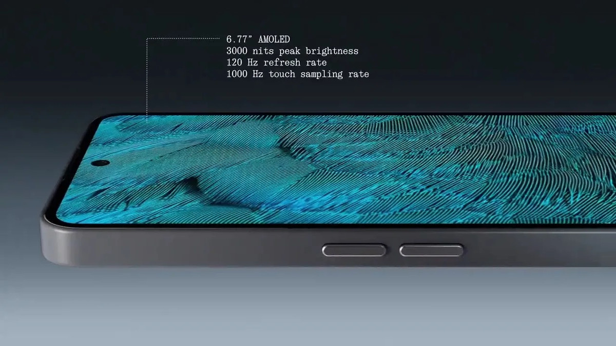 Về màn hình, Nothing Phone 3a Pro sở hữu tấm nền AMOLED 6.77 inch, tần số quét 120Hz, độ sáng tối đa 3000 nits và tốc độ lấy mẫu cảm ứng 1000Hz.