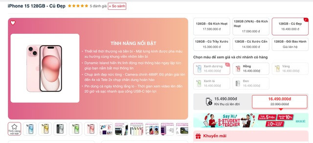 Ngoài ra, nếu xem xét thế hệ mới hơn thì iPhone 15 likenew cũng rất xứng đáng. Cả iPhone 15 lẫn iPhone 14 Pro đều vượt trội hơn một chút là ở màn hình không sử dụng thiết kế "tai thỏ" đã lỗi thời.