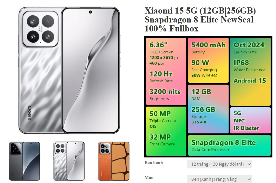 Nói về giá trị cũng như cấu hình nhận lại, không thể không nói đến smartphone Xiaomi. Với 17.190.000, người dùng có thể tìm đến Xiaomi 15 5G bản 256GB. Có thể thấy, ngoài bộ nhớ gấp đôi so với iPhone 16E, Xiaomi còn mang đến nhiều thứ khác như pin, ram, thậm chí là camera Leica.