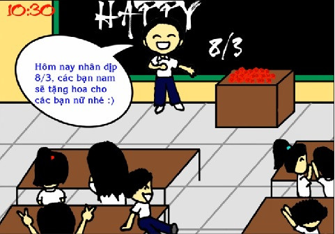 Mở đầu là niềm vui ngày 8/3, cả lớp nô nức tặng hoa, chúc mừng các bạn nữ.