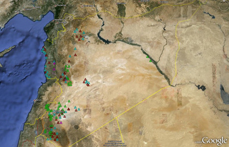 S-75 màu đỏ nâu, S-125 màu xanh, S-200 màu tím hồng, 2k12 màu xanh lá cây.