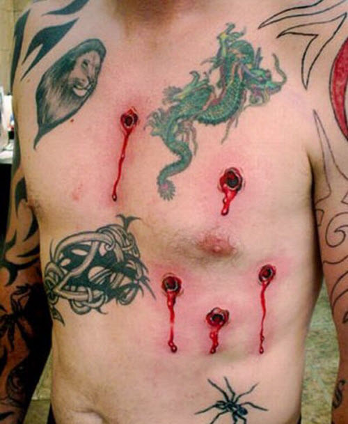 Những vết đạn đâm thủng cơ thể.