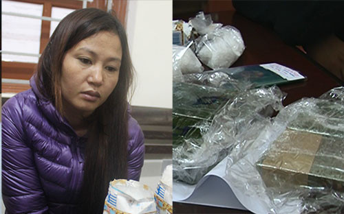 Đối tượng Nguyễn Thị Hương và tang vật.