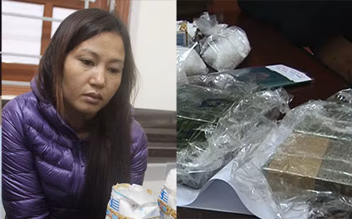 Đối tượng Nguyễn Thị Hương và tang vật.